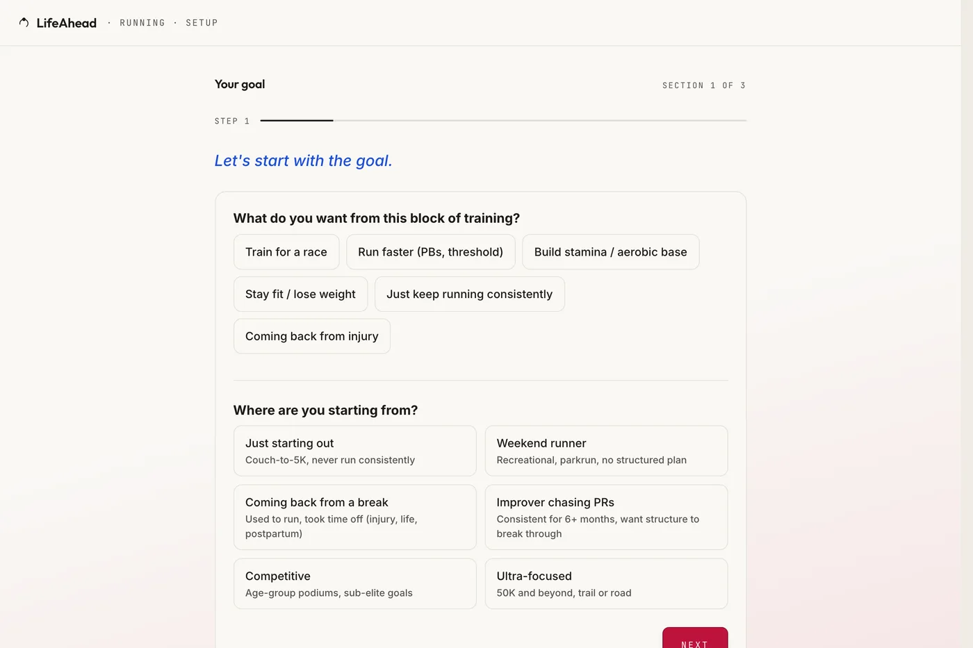 Running onboarding asking what you want from this block of training and where you are starting from